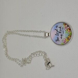 Cabochon 1" Silver Tone 20" Silver Tone Necklace The Lord Is My Rock Psalms 18:2